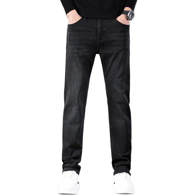 潮人榜 秋冬季潮牌百搭潮流痞帅高品质日常通勤高端商务休闲修身小脚显高显瘦直筒弹力牛仔裤 男款