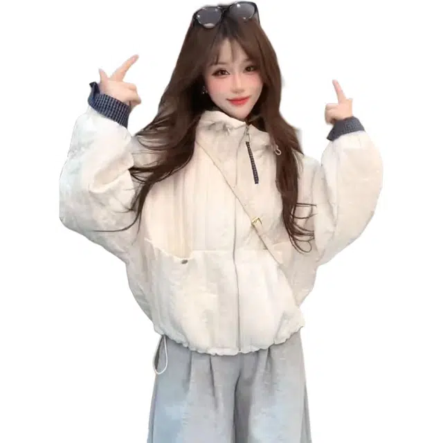 邦固依品 加棉加厚连帽外套女秋冬款韩版休闲宽松显瘦小个子棉衣棉服 女款