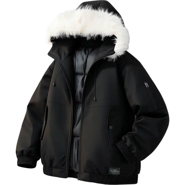 物质公式 美式复古高街拼接解构工装机能座山雕毛领连帽保暖加厚锁温防寒防风防水夹克棉袄外套休闲运动潮流学院风基础款痞帅棉服 男女同款