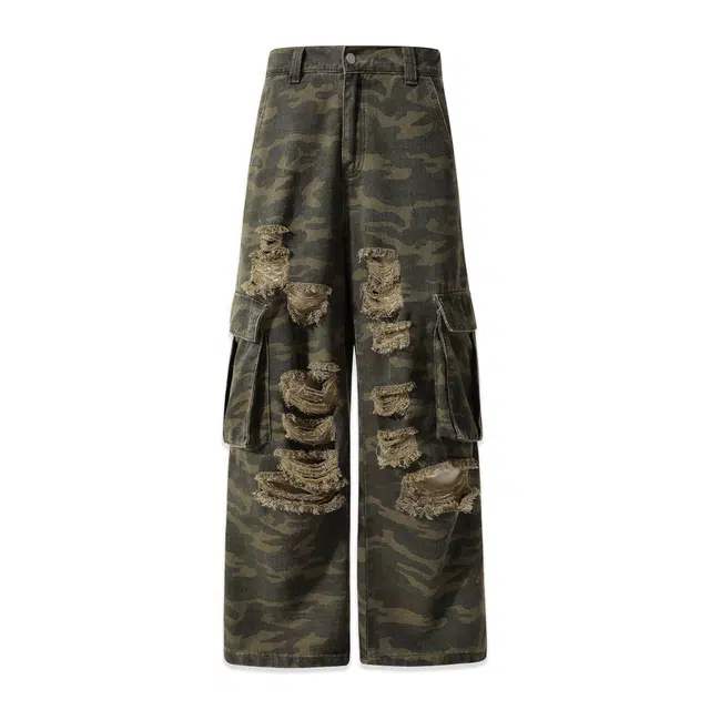 范索米 美式高街复古嘻哈破洞宽松时尚百搭工装牛仔裤 男女同款