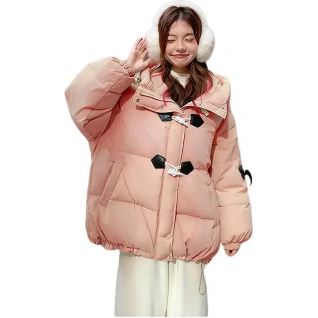 丝絮丝绸 冬季甜美时尚宽松学院风加厚保暖外套棉服 女款