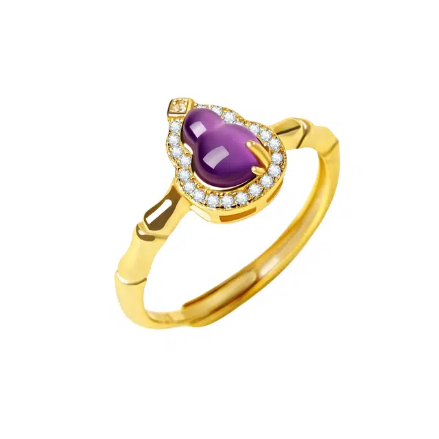 茂琼 步步高升万事顺遂好运连连招财纳福新中式复古饰品紫色葫芦指环竹节时尚百搭高级感首饰品 紫水晶 戒指 女款