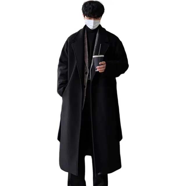 徐百货 英伦雅痞男装外衣中长款痞帅韩系外套春秋冬季高级感轻熟风毛呢子西装大衣 男女同款