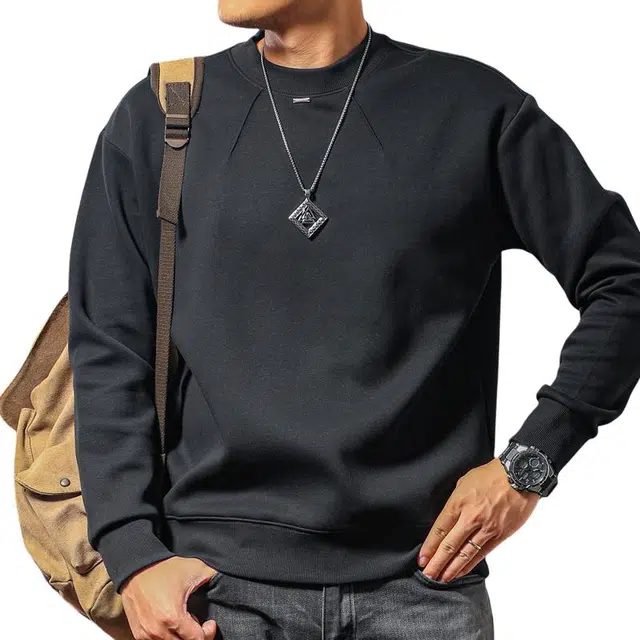 季言 圆领拼接休闲保暖卫衣 男款