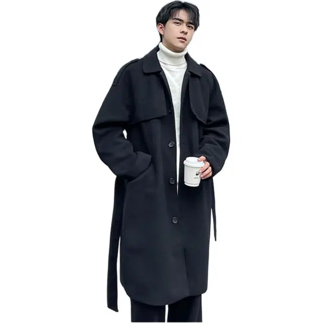 宝米卡 中长款过膝毛呢大衣秋冬季外套大码潮流宽松痞帅风衣 男女同款