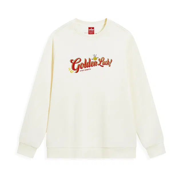 特步 加绒款圆领舒适百搭学院风套头卫衣 男女同款 星云白