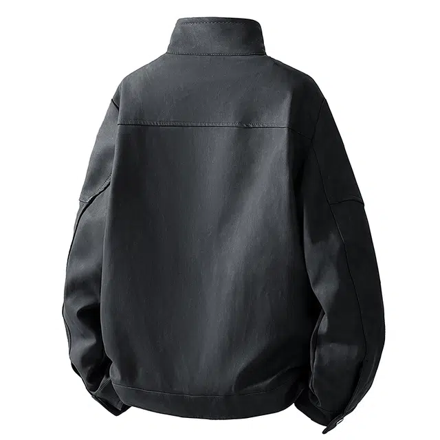 左岸 春秋美式复古高街潮流百搭纯色拉链开衫夹克上衣宽松休闲舒适防风保暖外套皮衣 男款