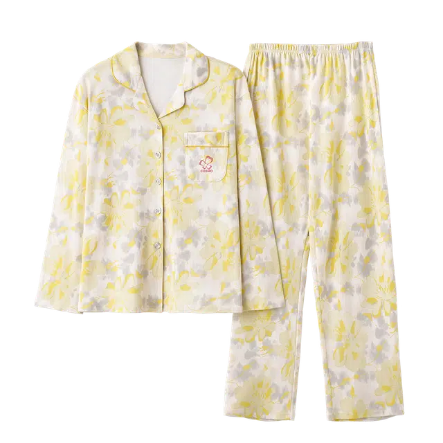 都市丽人 贯穿四季甜美优雅休闲舒适时尚柔软透气宽松可外穿松紧腰头便捷口袋睡衣套装 女款