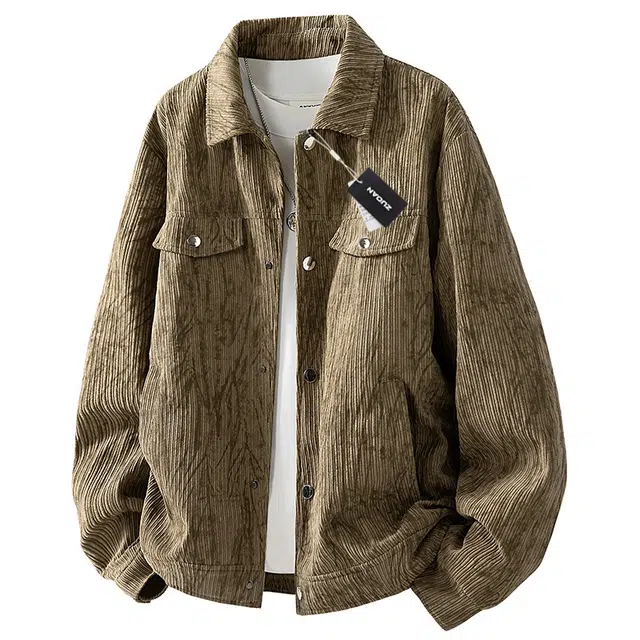 左岸 美式复古高街潮流百搭灯芯绒印花开衫翻领工装风上衣宽松休闲舒适防风加厚衬衫外套春秋季夹克 男款