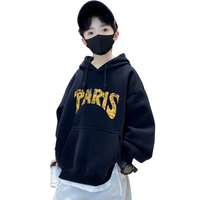 浪莎休闲卫衣 春秋 时尚字母连帽大口袋上衣 青少年