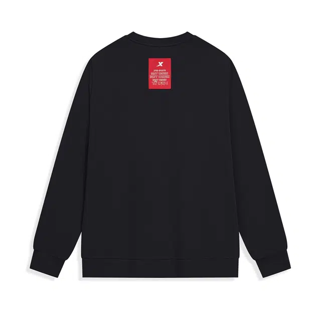 特步 加绒款圆领舒适百搭学院风套头卫衣 男女同款 正黑色