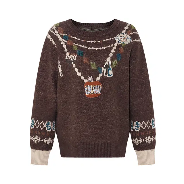 两三事 复古文艺时尚慵懒风设计宽松毛衣 女款