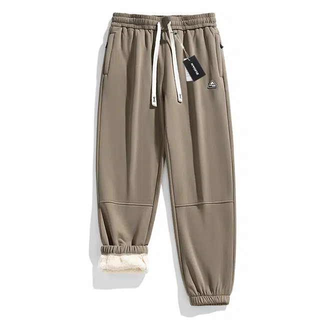 左岸  秋冬加绒加厚港风潮流字母绣花小标哈伦长裤束脚裤柔软舒适防风保暖休闲裤  棉裤  男款