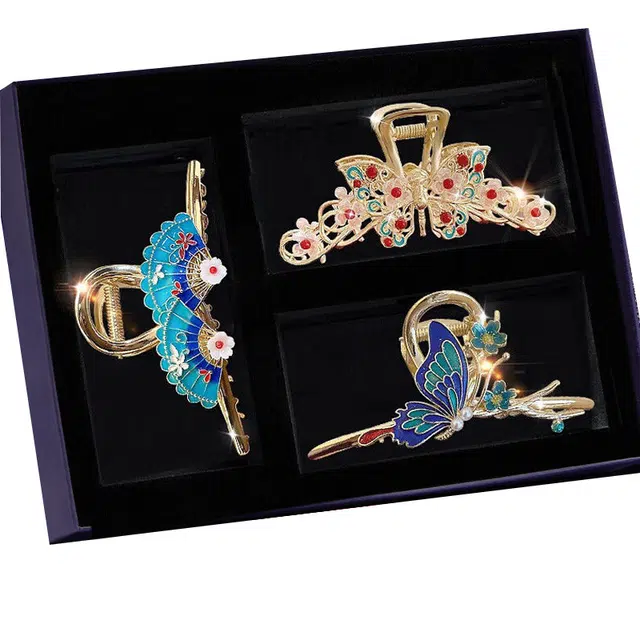 聆听花开 宫廷风蝴蝶 扇子发饰高级感复古抓夹大号蝴蝶结鲨鱼夹 合金 配饰 女款