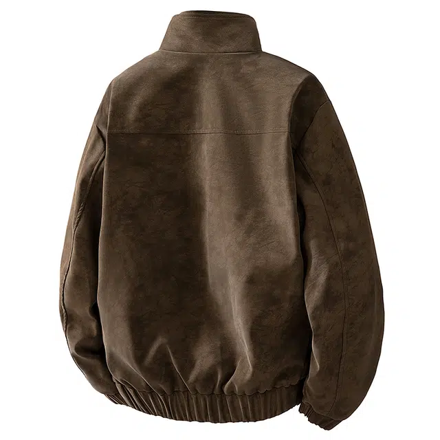 左岸 春秋美式复古高街潮流百搭纯色拉链开衫麂皮绒夹克上衣宽松休闲舒适防风保暖秋冬外套皮衣 男款
