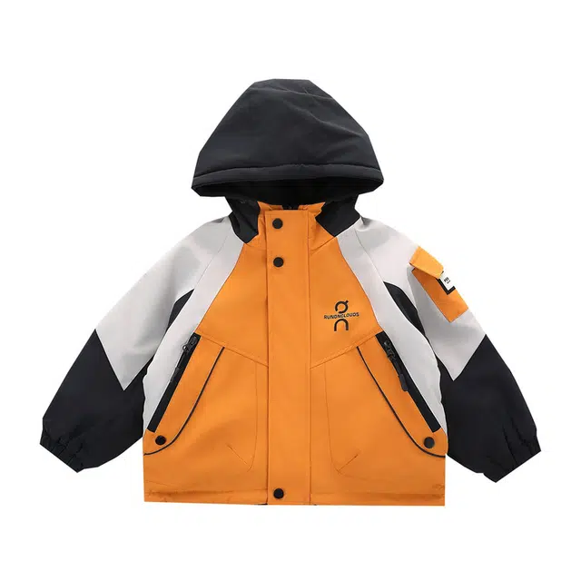 木清清户外服 两面穿防风拉链连帽外套 儿童款