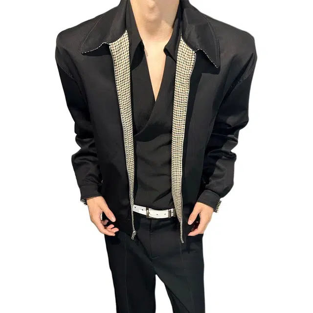 蛊惑 老钱风千鸟格双面穿外套秋季高级感短款哈灵顿夹克 男女同款