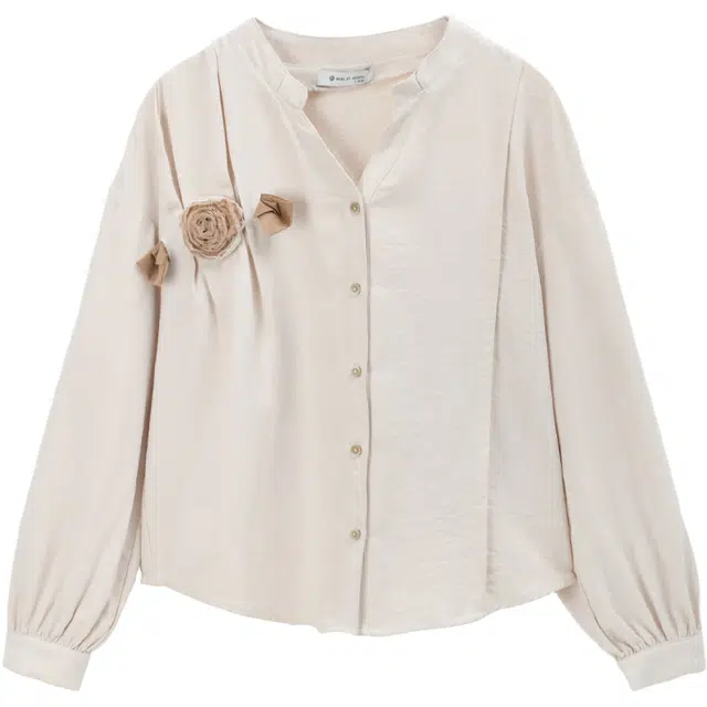 谜秀 桃皮绒复古立体花朵植物花卉长袖衬衫 女款