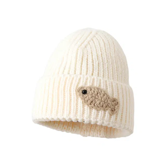 浪莎 韩系可爱小鱼织标毛线保暖出街百搭大头围 聚酯纤维 绒线帽 男女同款情侣款