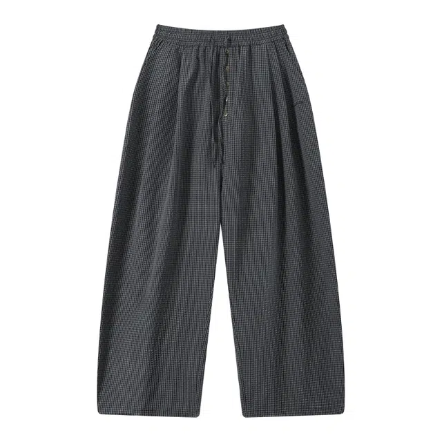 江南先生 流浪者之歌 复古暗纹格子抽绳阔腿裤百搭简约长裤子宽松直筒休闲裤 男女同款
