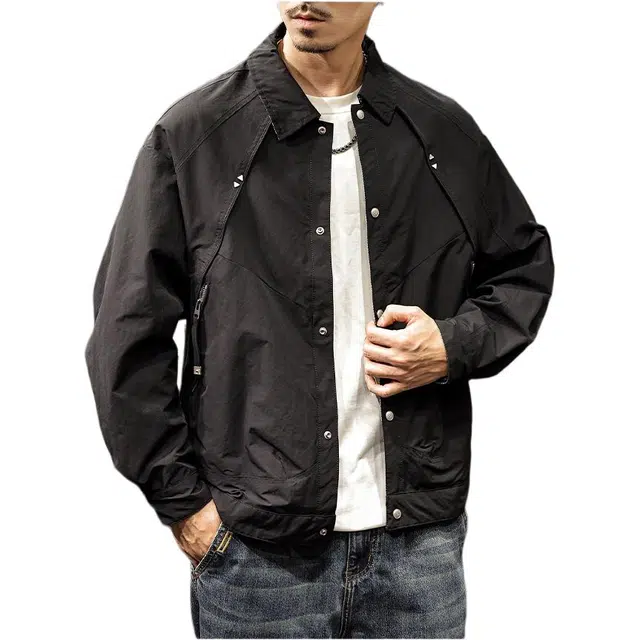 路杰邦 高智巴恩风极简美式双面穿工装宽松翻领长袖夹克外套 男款