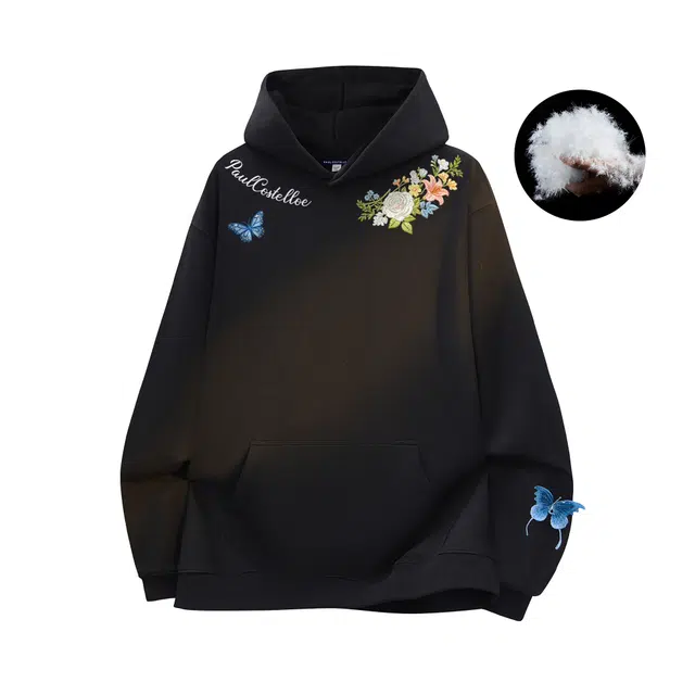 PAUL COSTELLOE Down Hoodie Embroidered Logo