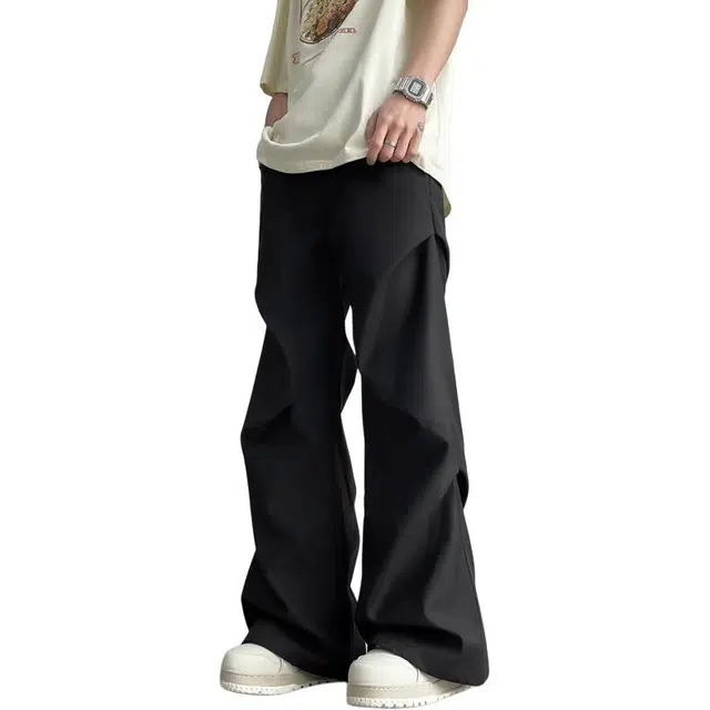 拓菲 褶皱伞兵裤微喇垂坠感阔腿高级感直筒纯色西装裤 男女同款