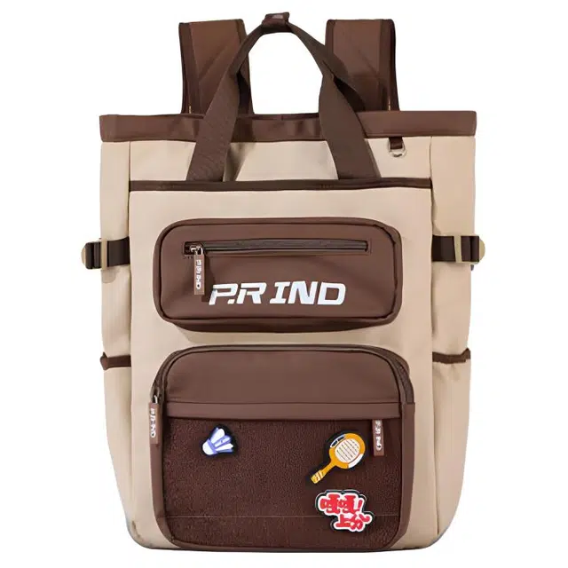 浦锐 加油 高颜值超大容量多仓分区定制魔术贴羽毛球包网球包学生包电脑包 皮革 双肩包 常规 男女同款情侣款 咖色