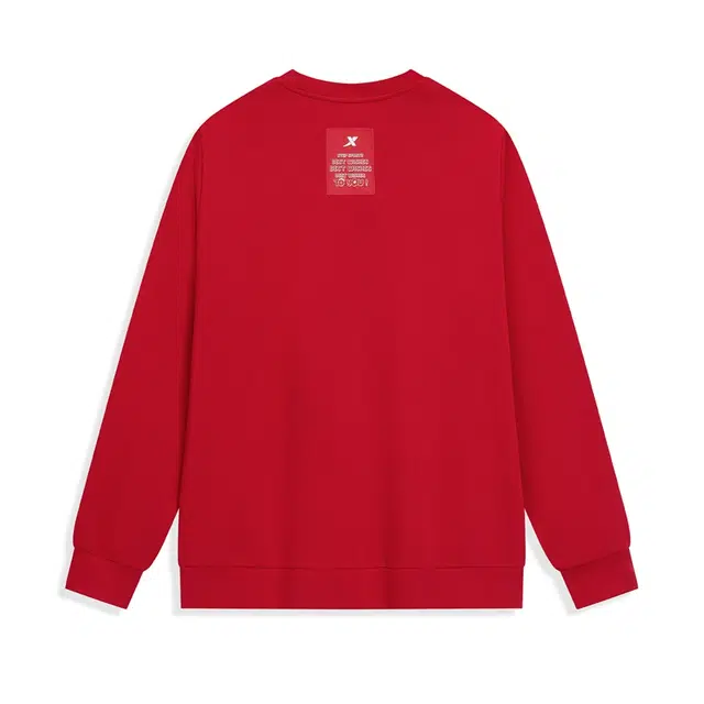 特步 加绒款圆领舒适百搭学院风套头卫衣  男女同款 喜庆红