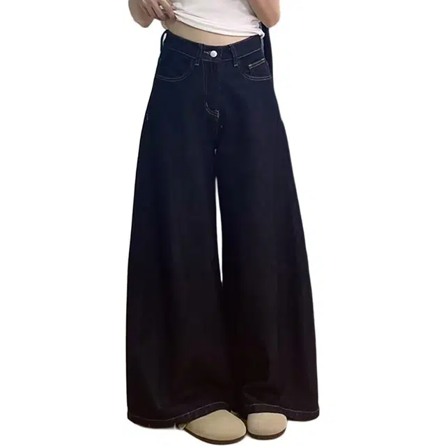 如续 加绒加厚不褪色高档面料高街设计高腰复古风百搭款式简约合身版型阔腿显瘦慵懒宽松直筒拖地裤牛仔裤 女款