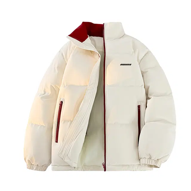 普鲁士多特蒙德 【冬季保暖外套】撞色美式显瘦通勤纯色复古秋冬款无性别主义个性设计百搭情侣穿搭加绒立领防风棉服 男女同款