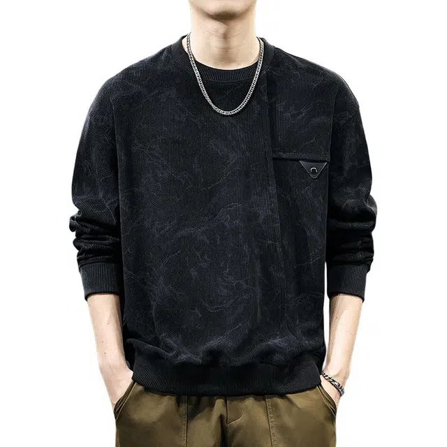 遨宇 秋冬美式经典复古潮牌运动风肌理感圆领潮流痞帅拼接宽松大码休闲户外百搭卫衣 男款