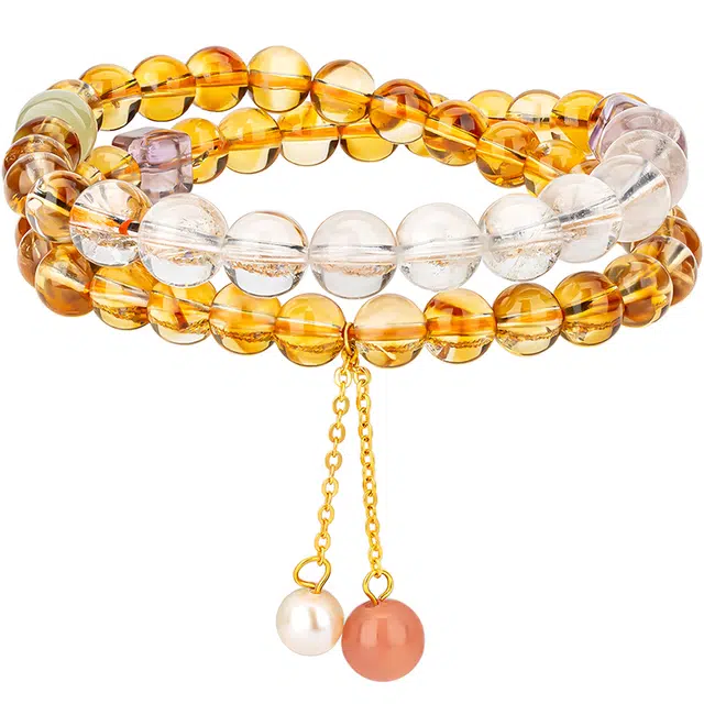 老庙 招财进宝 时来运转八方来财 小众寓意好转运暴富天然 黄水晶 手串 男女同款情侣款