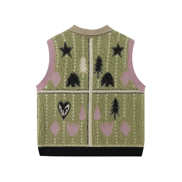 江南先生 流浪者之歌 复古文艺风珠链提花几何叠穿宽松百搭针织马甲背心 男女同款