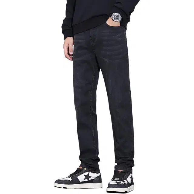 潮人榜 秋冬季美式潮牌高品质轻商务修身小直筒男士长裤子韩版潮流休闲百搭弹力显高显瘦通勤高端牛仔裤 男款