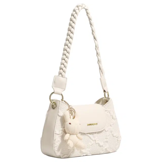 恒源祥 小清新百搭经典简约印花时尚 超纤合成革 单肩包 常规 女款 米白色