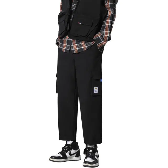 协协乐 高街机能风拼接氛围感美式潮牌韩版秋冬季季宽松直筒哈伦九分裤青少年痞帅百搭休闲运动长裤工装裤 男款