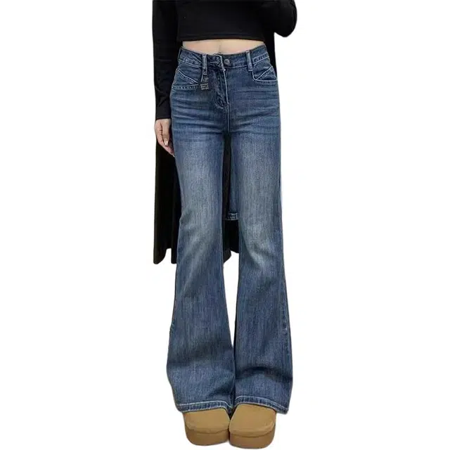如续 复古小个子微喇高腰身材显瘦大码喇叭显高牛仔裤 女款