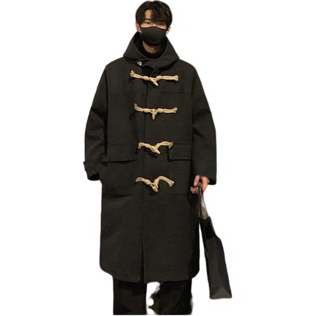 宝米卡 韩版秋冬过膝中长款呢大衣宽松呢料加棉外套风衣 男女同款