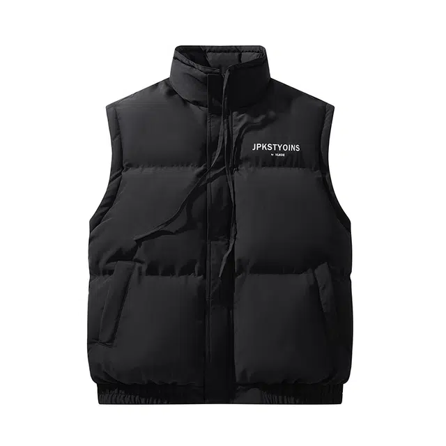 棉基因 冬季可拆卸袖字母马甲棉袄子优质棉棒球服保暖高个小个子日系男简约潮流夹美式高街工装风青少年职场通勤学院风棉衣外套 男女同款