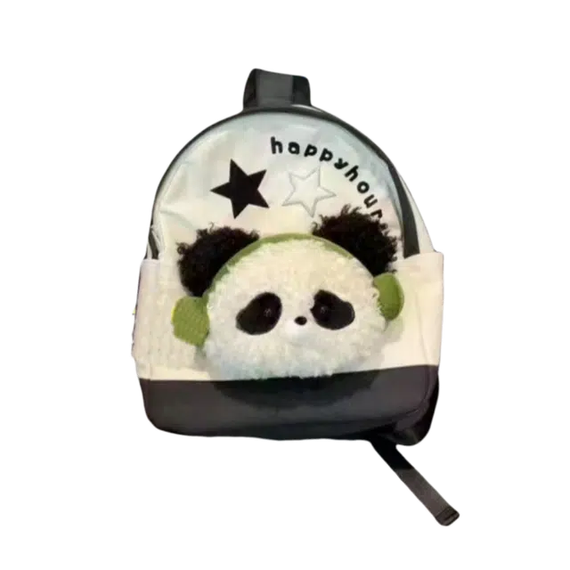绿野客 超萌卡通动物小熊猫 大容量 初高中上课书包轻便通勤背包 涤纶 双肩包 黑色