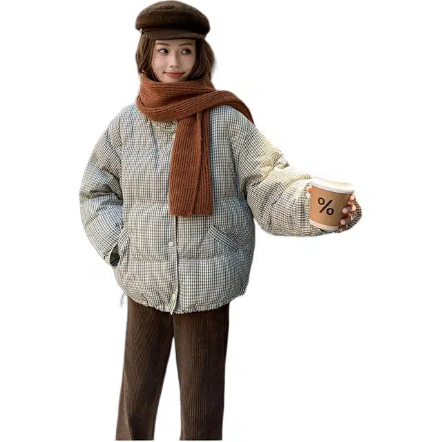 思蓓儿 冬季韩系格子立领面包服外套优质棉填充舒适亲肤保暖强御寒宽松版型显瘦不臃肿高级感满满百搭通勤日常约会棉服 女款