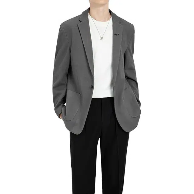 大白鲨 品牌轻奢高级感痞帅男商务正装修身韩版休闲西服上衣春秋大码单西外套西装 男款