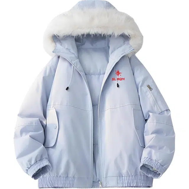 苏北青年 美式高街户外运动宽松休闲舒适纯色拼接无性别主义痞帅百搭款连帽毛领棉服 男女同款