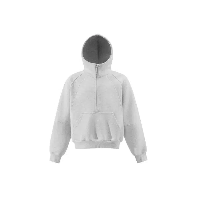 虫小绿 美式高街简约纯色半拉链连帽基础款插肩长袖宽松百搭大码上衣外套日系复古舒适柔软亲肤日常通勤情侣帽衫卫衣 男女同款