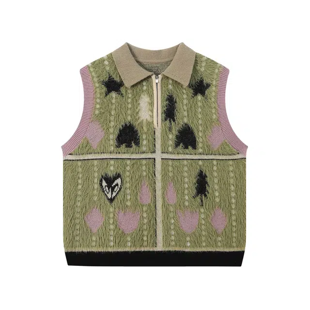 江南先生 流浪者之歌 复古文艺风珠链提花几何叠穿宽松百搭针织马甲背心 男女同款