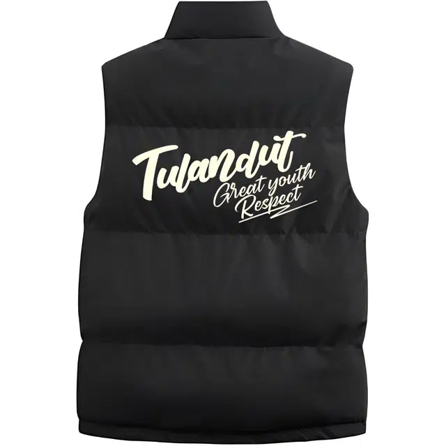 图兰朵 美式高街潮流向日葵复古简约字母印花休闲运动宽松百搭外穿舒适加厚保暖无袖坎肩立领外套棉马甲 男女同款