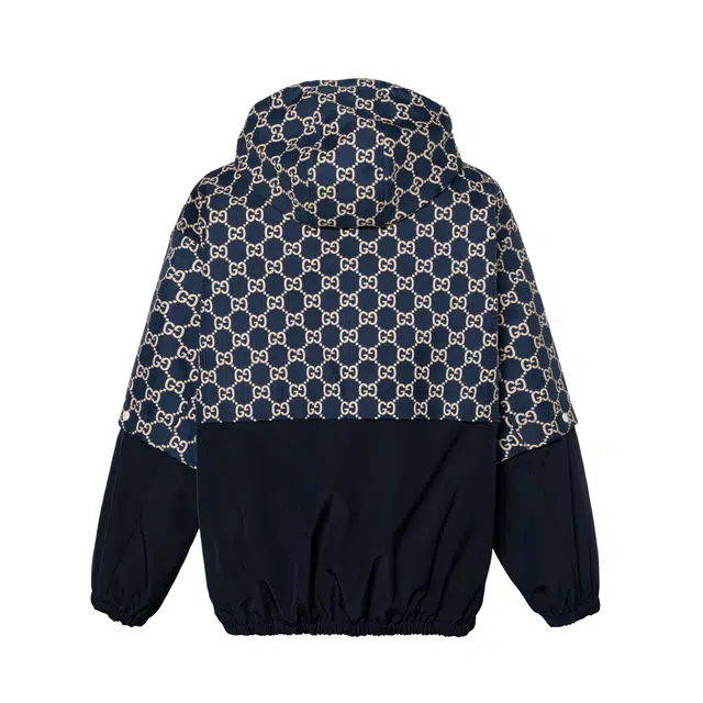 Gucci Printed Zip Hoodie Navy
