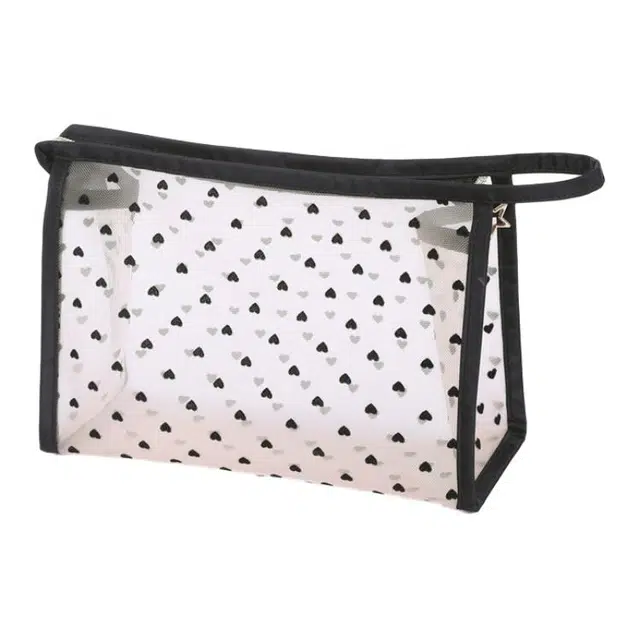 顽顽爱心植绒网纱化妆包便携高级口红包旅行化妆收纳袋洗漱包手提包