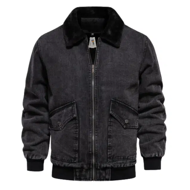 地界二 加绒牛仔外套夹克欧码跨境休闲品质水洗上衣保暖加厚开衫棉服 男款